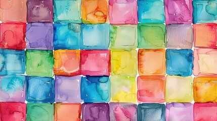 Hand painted multicolor watercolor square allover seamless print pattern