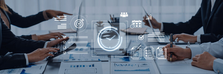 Concept of time management and productivity. Using tools like calendars and checklists to schedule...