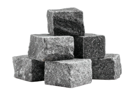 Stacked granite cubes, coarse texture, gray scale