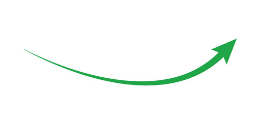 Green thin long curved arrow pointing to right. arrow indication and direction symbol. vector illustration