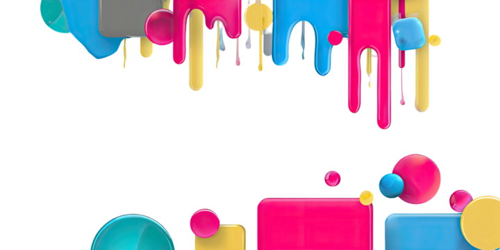 Dripping shapes and geometric forms on a black background