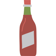 Red Bottle With Green Neck and Gray Label Isolated on White Background Flat Design Style