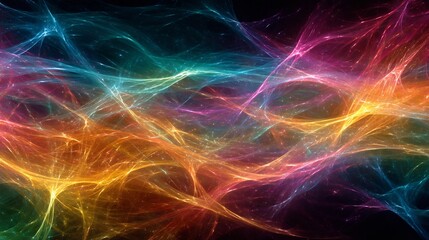 Multiple streams of colored light weaving together form a complex luminous tapestry a metaphor for diverse skills combining to create a unified product Abstract digital art