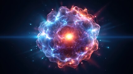 Nanotechnology. Abstract Physics Atom Proton Particle. Light Plasma Ball. Science Microscope Background. Virus Cell. Medical Science and Tech Inspired Abstract Background. Vector Illustration.