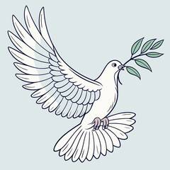 White Dove with Olive Branch &ndash; Peace Symbol Bird Illustration in Flight