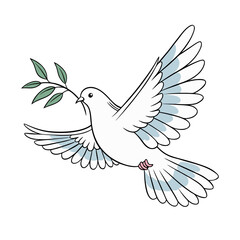 White Dove with Olive Branch – Peace Symbol Bird Illustration in Flight