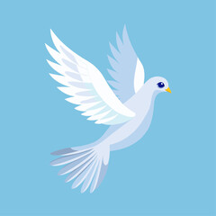 White Dove in Flight – Stylized Peace Bird Illustration on Blue Background