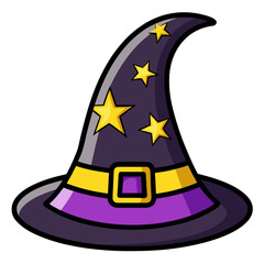Dark Purple Wizard Hat &ndash; Stylized Magical Hat with Yellow Stars and Buckle