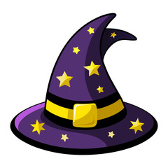 Purple Wizard Hat Illustration &ndash; Magical Cartoon Hat with Stars and Buckle