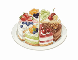 Mixed Flavor Slices Cake Ruam Rot Assorted Flavor Cakes isolated watercolor vector illustration svg