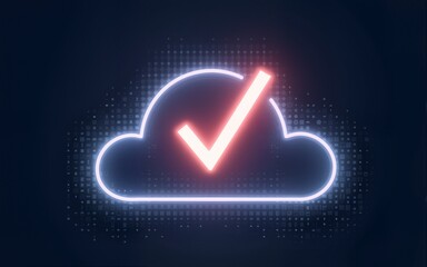 Glowing cloud structure with a check mark inside symbolizing approved consent and data security framework. High quality