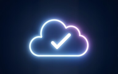 Glowing cloud structure with a check mark inside symbolizing approved consent and data security framework. High quality
