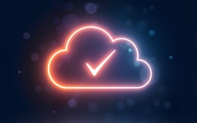 Glowing cloud structure with a check mark inside symbolizing approved consent and data security framework. High quality