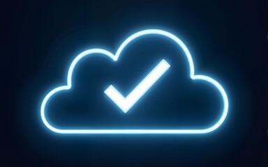 Glowing cloud structure with a check mark inside symbolizing approved consent and data security framework. High quality
