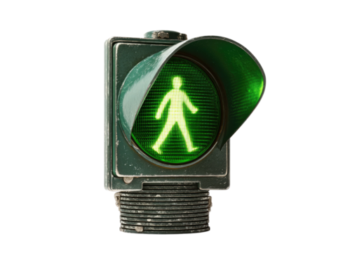 Lit green pedestrian crossing signal