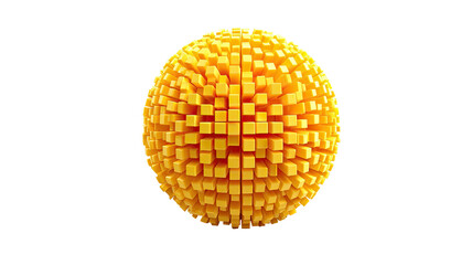 Fototapeta premium Sphere of small yellow cubes against a stark black backdrop