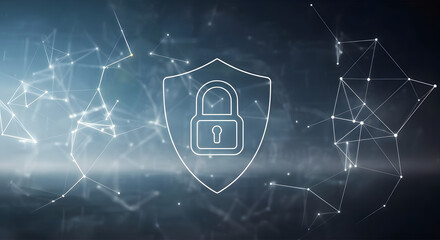Digital shield with padlock, symbolizing cybersecurity and data protection in a connected world