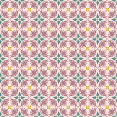 Elegant vintage floral geometric seamless tile pattern with soft pastel colors, perfect for wall art, fabric prints, backgrounds, and home décor designs