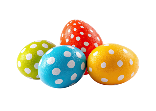 Polka-dotted Easter eggs red, blue, yellow, & green
