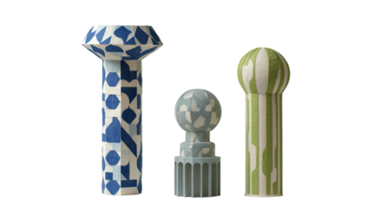 Three textured patterned ceramic vessels