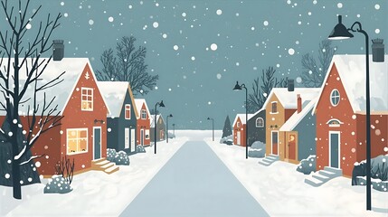 雪が積もる居心地の良いクリスマスストリート