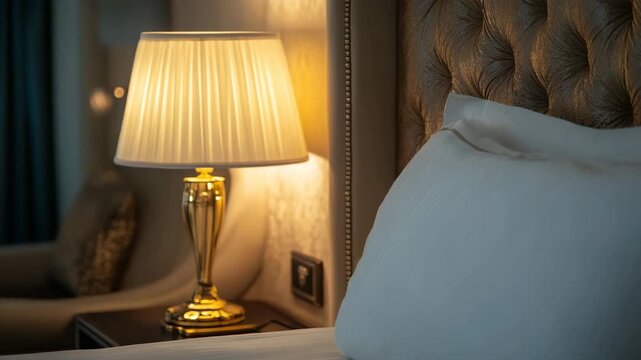 Cozy luxury hotel room with lamp and pillow