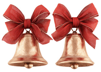 Two golden bells adorned with large red bows