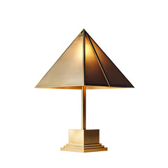 Pyramid lamp golden metallic body, square base, warm light glow