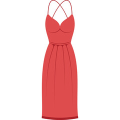 Red Coral Strappy Sundress With Pleated Skirt And Spaghetti Straps On Transparent Background