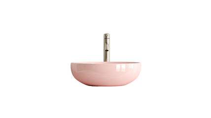 Pink vessel sink with centered silver faucet