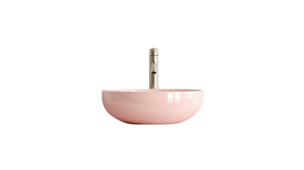 Pink vessel sink with centered silver faucet