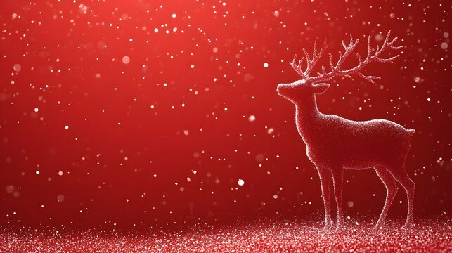 Winter scene with a glowing reindeer silhouette against a red background in a snowy landscape - Powered by Adobe