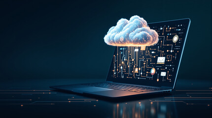 Laptop and cloud computing concept