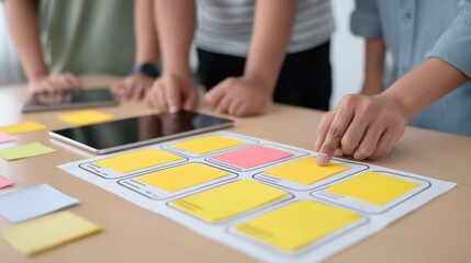 Fototapeta premium Team Collaboration in Design Brainstorming Session with Sticky Notes for App Interface Development