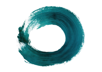 Teal brushstroke circle with rough, textured edges on black