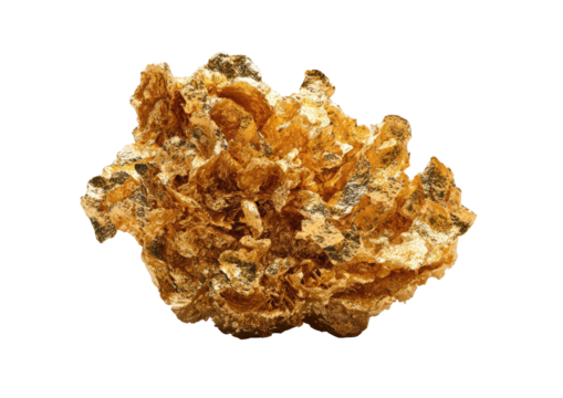 Golden nugget cluster, uneven textured surfaces