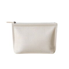 Beige zippered pouch/bag, off-white color, simple, isolated, minimalist