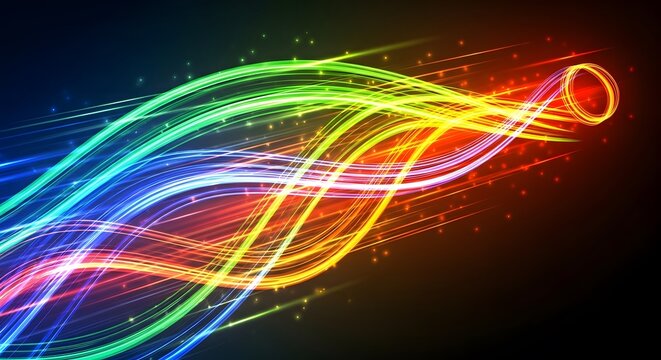 Vibrant Light Trails A Colorful Explosion of Energy and Motion against a Dark Backdrop