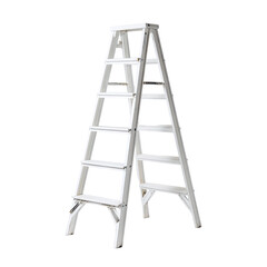 Clean white stepladder stands tall, isolated on a black background