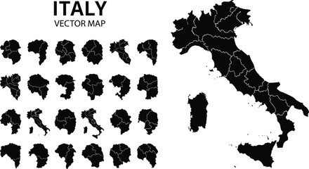 Italy vector map, regional borders illustration, Italian geography graphic, Sardinia and Sicily outline, educational cartography design, travel planning icon