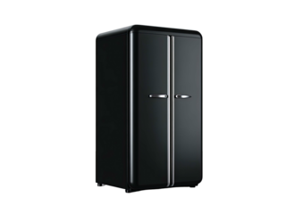 Sleek, black, retro fridge with chrome details