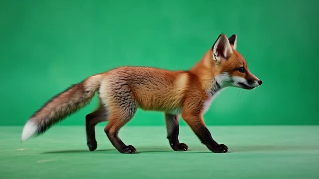 Fuchswelpe auf Chroma Key Greenscreen isoliert