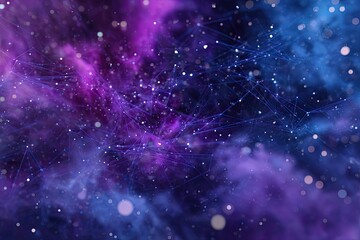 Abstract image depicting celestial objects connected by lines, filled with nebulas and dust