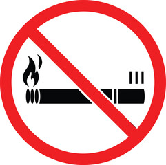 No smoking sign, cigarette prohibition icon, health safety symbol, red circle vector, anti-smoking graphic, public warning design, black silhouette