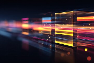 Glowing, transparent cubes with streams of light in abstract, futuristic digital composition