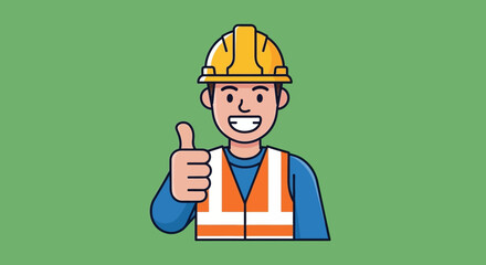 Construction Worker Giving Thumbs Up with Hard Hat and Vest.