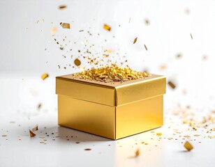 Golden Gift Box Overflowing with Sparkling Confetti Celebration Surprise