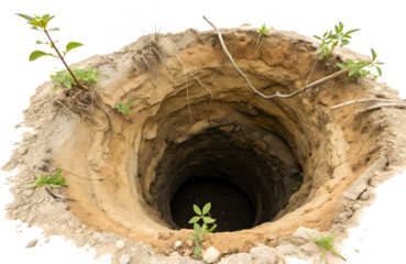 Earth hole in ground isolated on white or transparent background