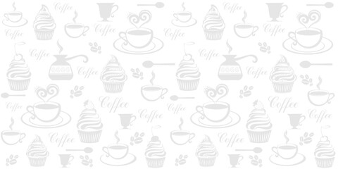 Seamless coffee wallpaper. Vintage restaurant menu. Food and drink seamless doodles pattern. Food and drink pattern. Horizontal Banner. Web banner design. Vector illustration