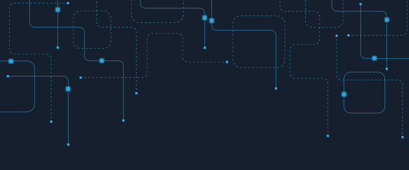 Abstract digital AI circuit board background with tech icons. Digital technology motherboard texture design. Engineering circuit board concept for poster, header, banner, website, presentation